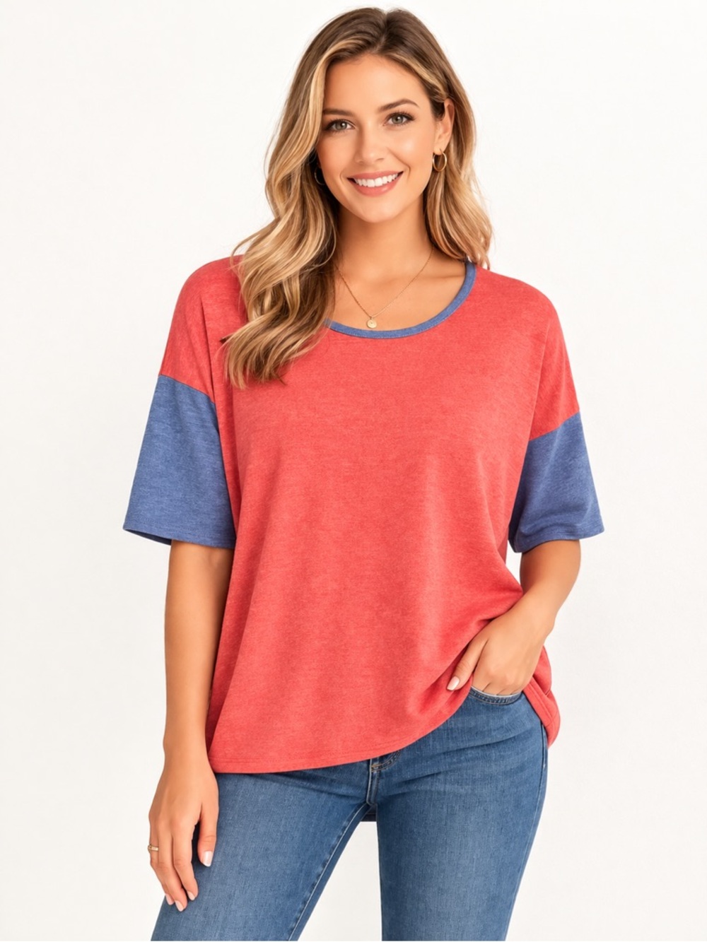 Lularoe Irma Top Size Small Heathered Colorblock Red Blue Short Sleeve NWT